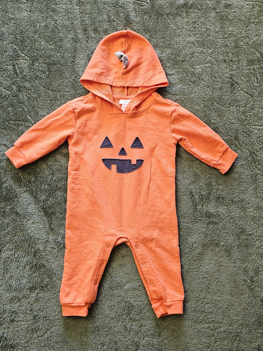 Halloween Pumpkin Hooded Infant One Piece Jack O Lantern Outfit Costume Snaps